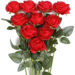 Rose artificielle fleurs de soie bouquet home office arrangements de mariage rouge (10 pcs)