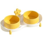 (rose, jaune)gamelles doubles pour chat rose et jaune - c�ramique - anti - basculement - int�rieur