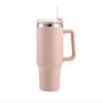 (rose)mug de voyage - inox - rose - 1182 ml - isolant thermique - avec poign�e et paille