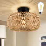 Rosnek - suspension rotin, plafonnier e27 rtro avec boho tiss abat jour , 360 clairage, pour salon ...