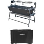 R�tissoire charbon de bois motoris�e inclinable en inox avec tournebroche avec housse