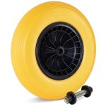 Roue de brouette - meso - jaune - 400x8 - pu anti - crevaison, jante plastique, roulement 20mm + axe