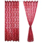 (rouge)2 pi�ces rideaux voilage rouge 100x250 cm avec motifs de feuilles d�coration �l�gante de salon ...