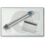 Rouleau � p�tisserie antiadh�sif en acier inoxydable, avec 8 anneaux en silicone r�glables, un tapis ...