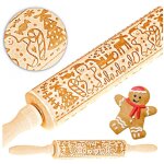 Rouleau � p�tisserie en bois avec motifs de no�l et gravure d�corative