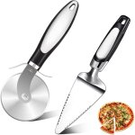 Roulette pizza, coupe pizza et pelle � tarte, couteau pizza avec poign�e en silicone et lames en acier ...