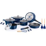 Batterie de cuisson complète effet marbre - 17 pièces - tous feux - bleu - livraison gratuite Batterie de cuisson complète effet marbre - 17 pièces - tous feux - bleu - livraison gratuite