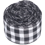Ruban de no�l, ruban cadeau de 5 m, ruban d'emballage cadeau, ruban � carreaux en lin rouge blanc noir ...