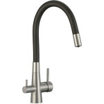 Rubinetto cucina con attacco filtro acqua, bocca flessibile a u e doppia leva ? acciaio e nero
