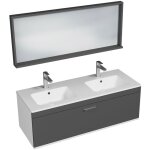 Rubite meuble salle de bain double vasque 1 tiroir gris anthracite largeur 120 cm + miroir cadre