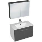 Saniverre - rubite meuble salle de bain simple vasque 2 portes gris anthracite largeur 80 cm + miroir ...