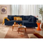 Lisa design - rune - canap� d'angle droit 4 places en velours textur� - bleu