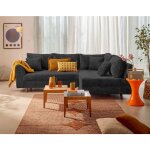 Lisa design - rune - canap� d'angle droit 4 places en velours textur� - gris anthracite