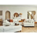 Lisa design - rune - canapé panoramique d'angle droit - 7 places - avec pouf d'appoint - en tissu bouclette ... Lisa design - rune - canapé panoramique d'angle droit - 7 places - avec pouf d'appoint - en tissu bouclette ...