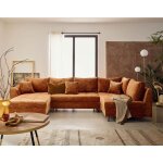 Lisa design - rune - canap� panoramique d'angle droit 7 places en velours textur� - rouille