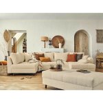 Lisa design - rune - canapé panoramique d'angle gauche - 7 places - avec pouf d'appoint - en tissu bouclette ... Lisa design - rune - canapé panoramique d'angle gauche - 7 places - avec pouf d'appoint - en tissu bouclette ...