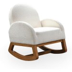 Russo - fauteuil  bascule effet peau de mouton blanc et bois clair