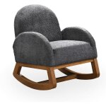 Russo - fauteuil  bascule effet peau de mouton gris fonc et bois clair