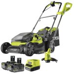 Ryobi - pack jardin : tondeuse hybride 18v ry18lmh37a + coupe - bordure  batterie olt1825m 18v + 2 batt ...