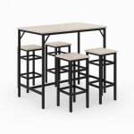 Sabi - table de bar avec 4 tabourets carrs style industriel bleach, ensemble coin petit - djeuner