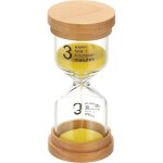 Sablier 3 min bois verre borosilicate, jaune, usage jeu classe cuisine bureau maison