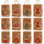 Sacs cadeaux de no�l, 12 pi�ce sac cadeau noel en papier kraft pochette cadeau noel reutilisable sac ...