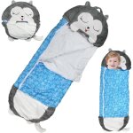 Sac de couchage pour enfants, oreiller de sac de couchage 2 en 1, sac de couchage pliable en forme d'animal ...