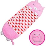 Sac de couchage oreiller 2 en 1 pliable anti coups enfant 135x50cm chat rose