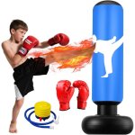 Sac de frappe enfant, 160cm sac de boxe avec gants et pompe, gonflable punching ball enfants pour taekwondo ...