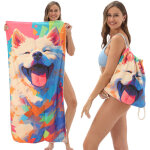 Sac de plage l�ger 2 en 1 avec serviette � s�chage rapide et poches, motif chien