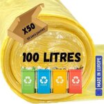 Sac poubelle jaune 100 litres carton de 50 sacs (2 rouleaux de 25 sacs) haute rsistance 30 microns tri ...