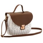 Sac rectangulaire en rotin blanc et polyur�thane marron avec doublure fleurie