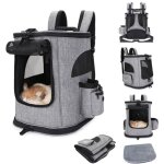 Sac de transport chat respirant pliant avec poches latrales laisse, sac  dos pour animaux de compagnie ...