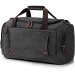 Sac de voyage vintage toile cuir 40l, week - end / voyage / camping, toile vintage noir.