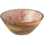 Saladier en bois de manguier avec int�rieur coeurs rose