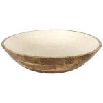 Saladier en bois de manguier avec intrieur textur nid d'abeille beige (33 cm)