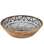 Saladier en bois de manguier avec motif mandala noir (�28 cm) - mango