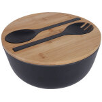 Saladier en fibre de bambou avec couverts - grand saladier de 25 cm en bambou massif avec couvercle et ...
