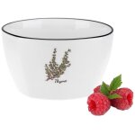 Saladier en porcelaine provence thyme 350 ml, blanc laiteux, motif color� de brin de thym, bord noir, ...