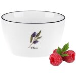 Saladier en porcelaine prowance olives 350 ml, blanc laiteux, motif olives noires et rameaux, bordure ...