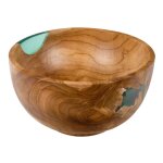 Meubletmoi - saladier rond 28 cm bois de teck et rsine bleue transparente - rogue