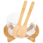 Saladier en verre base bambou avec ustensiles inclus ultra pratique cheffinger transparent