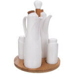 Sali�re, poivri�re, flacons d'huile et de vinaigre, en porcelaine, avec support, whiteline, 5 pi�ces. ...