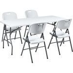 Salle � manger de jardin 4 places table 180 x 74 cm rectangulaire chaises pliantes pieds en acier blanc ...