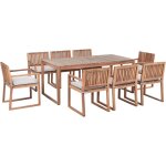 Salle � manger de jardin 8 places rustique en bois d'acacia certifi� marron clair avec chaises et coussins ...