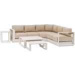 Salon d angle de jardin allure avoine 5 places en aluminium et polyester - hespride