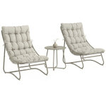 Salon bistro - outsunny - table et 2 chaises - coussins inclus - m�tal textil�ne - 3 pi�ces - gris clair ...