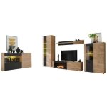Salon complet doum ? buffet bas, vitrine, meuble tv avec chemine bio - thanol, buffet haut et tagre ...