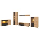 Salon complet doum ? buffet bas, vitrine, meuble tv, buffet haut et tagre murale ? chne clair et noir ...