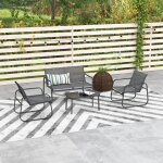 Salon de jardin 111x70x75cm pour 4 personnes cadre en acier tissu en maille noir